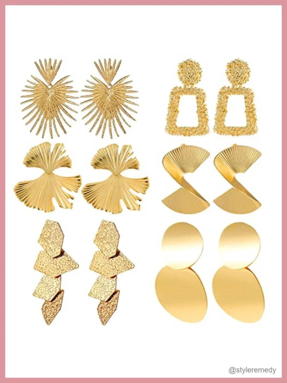 6 Pairs Geometric Dangle Earrings Set - Hypoallergenic Gold Plated